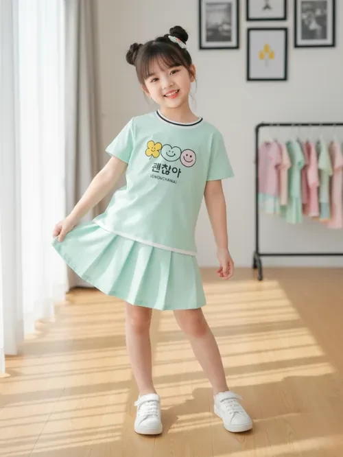 Set bộ áo+váy xếp ly bé gái đáng yêu TAX041-5