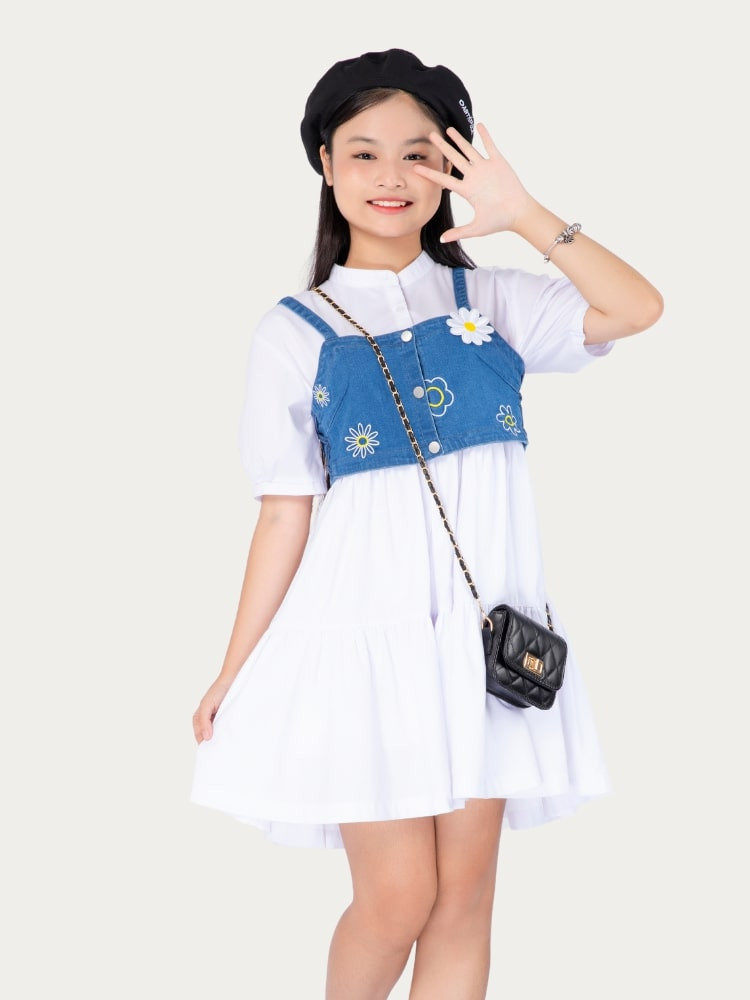 Đầm rút nhún phối Jean xinh xắn