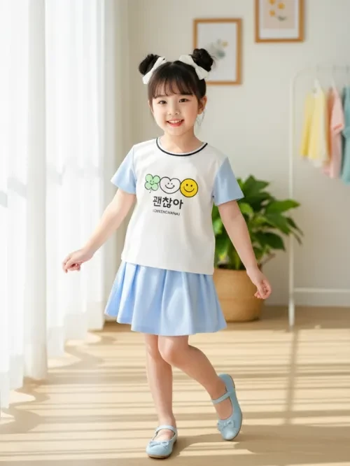 Set bộ áo+váy xếp ly bé gái đáng yêu TAX041-5