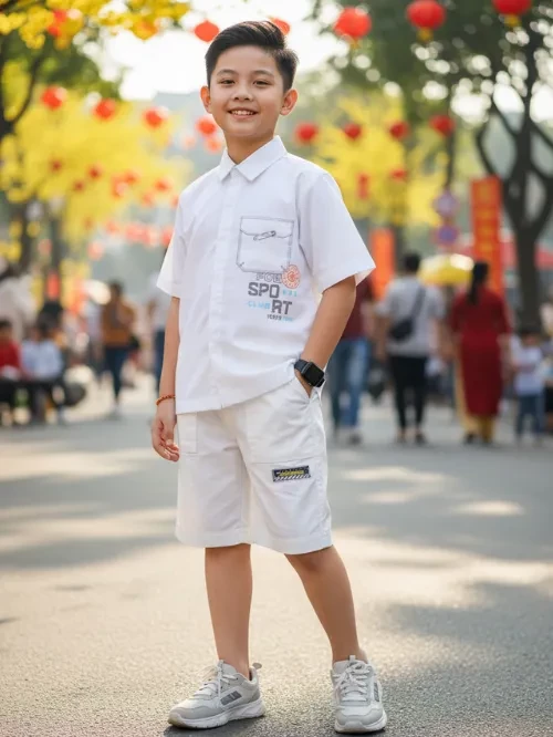 Áo sơ mi bé trai trang trí túi YAY033-5