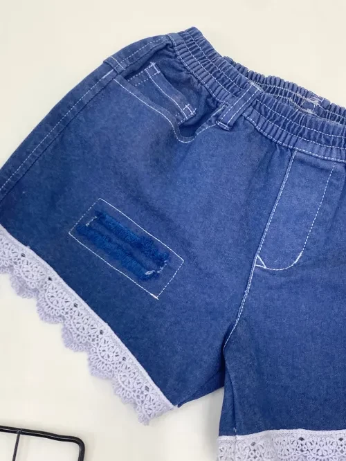 Quần short BG phối lai ren màu xanh YQX101-5