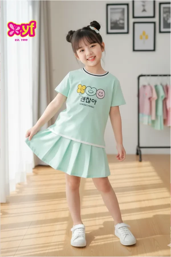 Set bộ áo+váy xếp ly bé gái đáng yêu TAX041-5