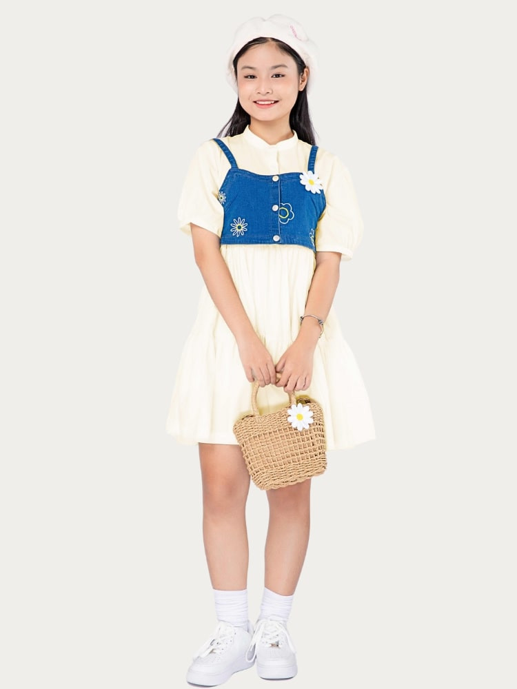 Đầm rút nhún phối Jean xinh xắn