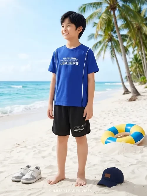 Áo thun bé trai trang trí chữ LEADER EAY001-6