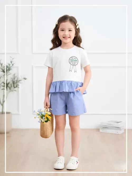 Set bộ short bé gái phối bèo TBX012-6
