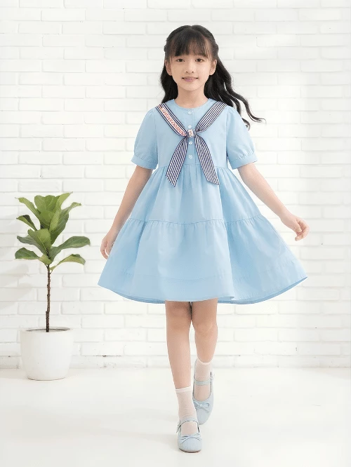 Đầm bé gái trang trí nơ thủy thủ YDX017-6