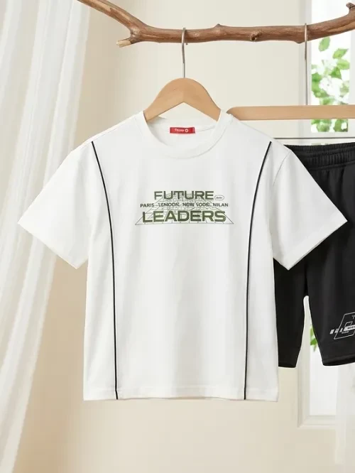 Áo thun bé trai trang trí chữ LEADER EAY001-6