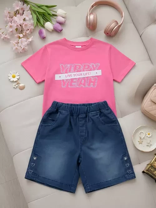 Quần short Jean bé gái in hình trái tim EQX002-6