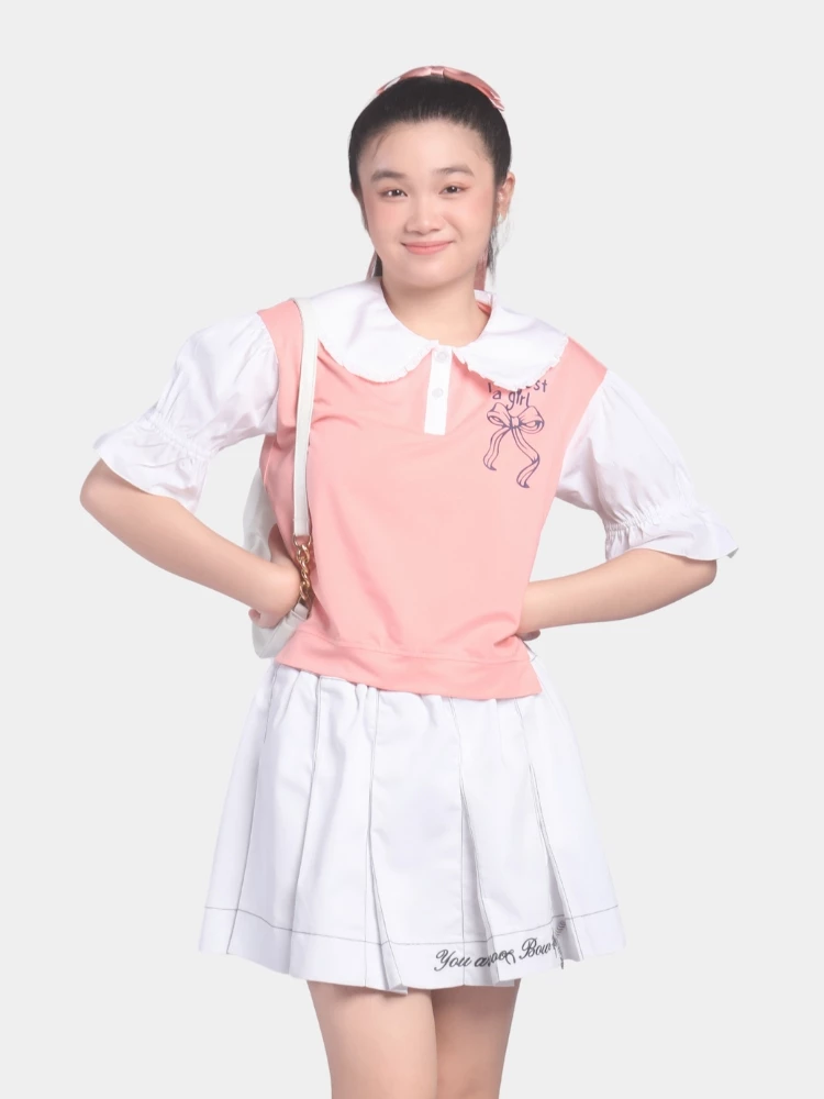 Áo thun cổ sen tay phồng bé gái YF TAX037-4