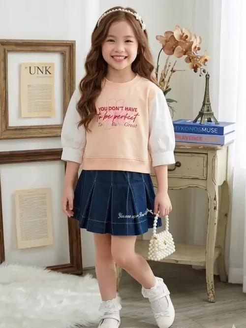 Chân váy jeans xếp ly lưng thun cho bé gái YF YVX005-5