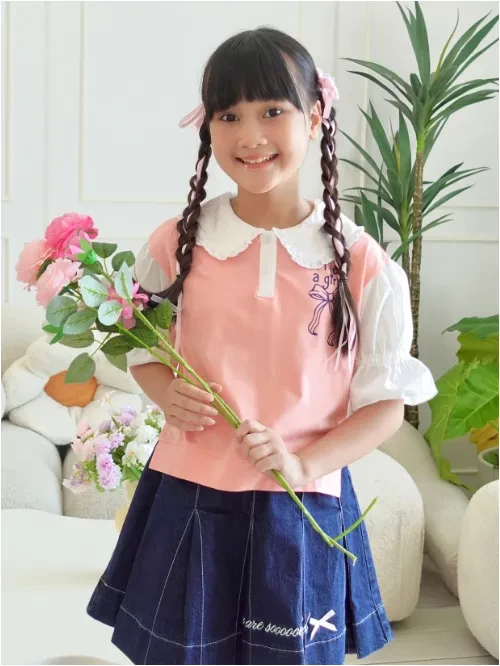 Áo thun cổ sen tay phồng bé gái YF TAX037-4