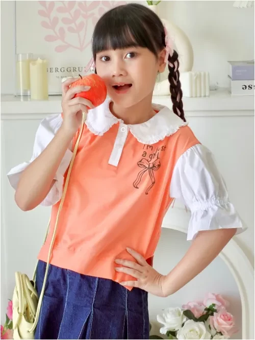 Áo thun cổ sen tay phồng bé gái YF TAX037-4