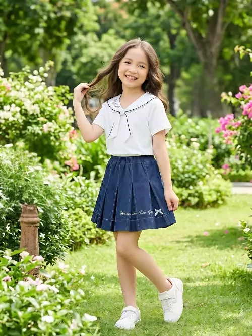 Chân váy jeans xếp ly lưng thun cho bé gái YF YVX005-5