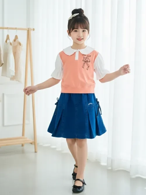 Váy Jean xếp ly bé gái EVX042-5