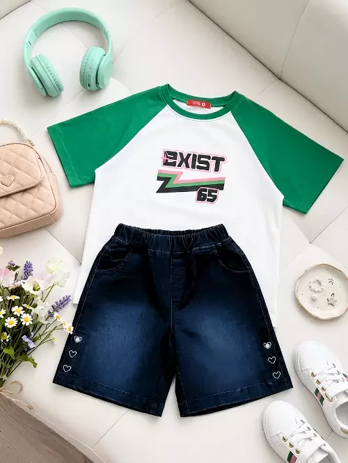 Quần short Jean bé gái in hình trái tim EQX002-6