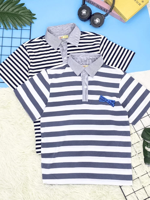 Áo thun sọc cotton cổ sơ mi TAY013-6
