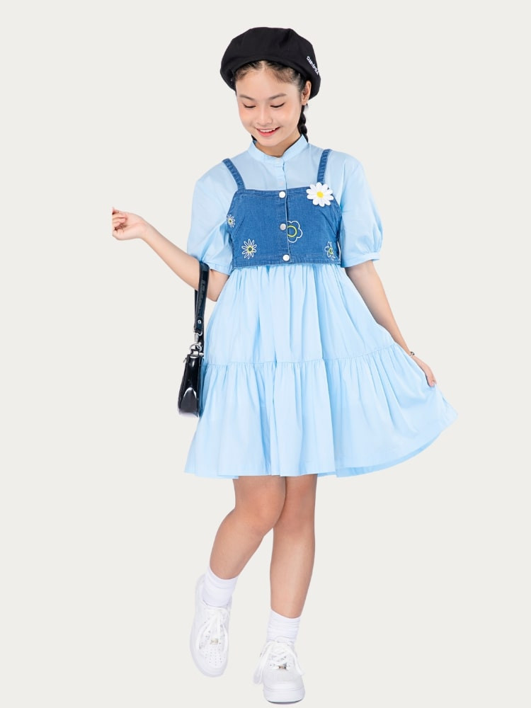 Đầm rút nhún phối Jean xinh xắn